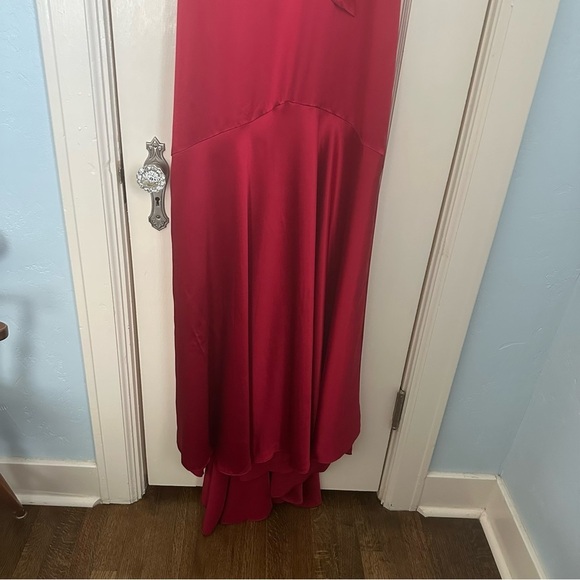 Badgley Mischka Dress Crimson Red Maxi Silk Formal High Low Prom Size 2 - Picture 14 of 16